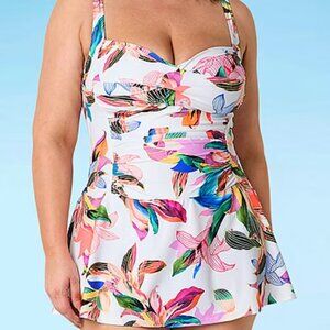 LIZ CLAIBORNE Size 14 NWT Swimwear Swim Dress Floral Adjustable Full Coverage